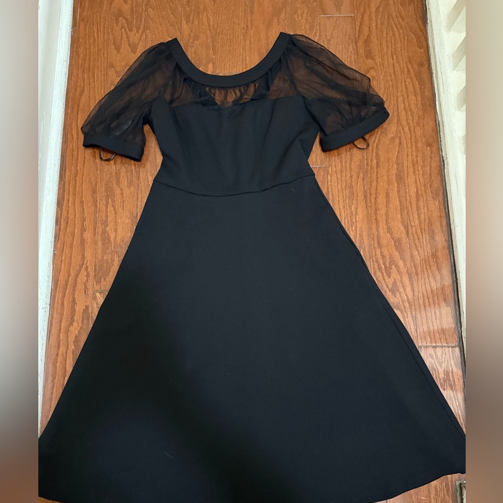 Maggy London Black Midi Dress‎ with Sheer Sleeves
